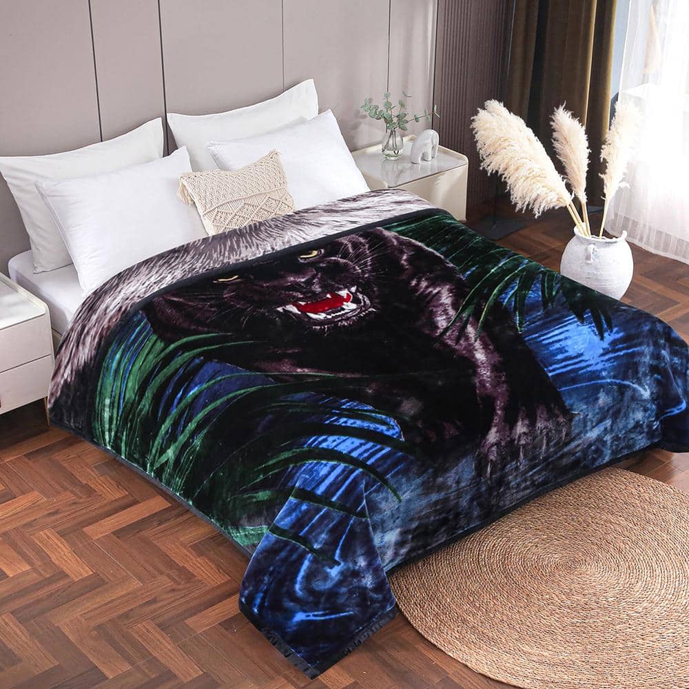 Lion Leopard Polyester 83 in. x 91 in. Reversible Printed Fleece Mink Warm Thick Winter Blanket