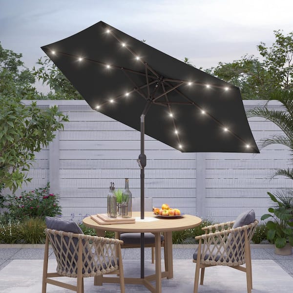 7.5 ft. Solar Lighted LED Patio Market Crank and Tilt Umbrellas, Table Umbrellas,UV-Resistant Canopy in Black