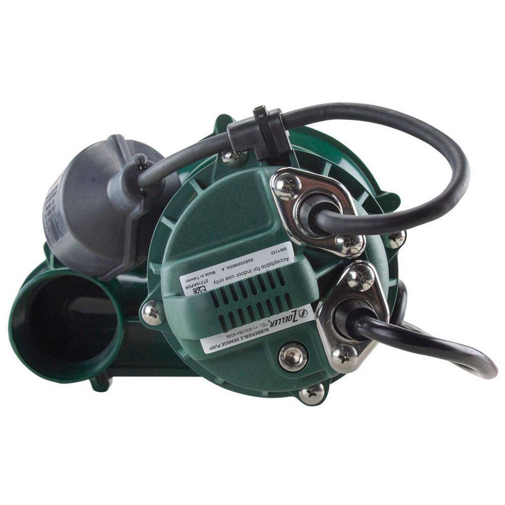 Zoeller Green Cast Iron 1/3 HP Sewage Pump with Tethered Float Switch
