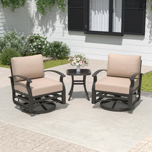 3-Piece Aluminum Swivel Outdoor Gliding Chair with Cushion Sand,Patio Conversation Set with Coffee Table,Garden,Backyard