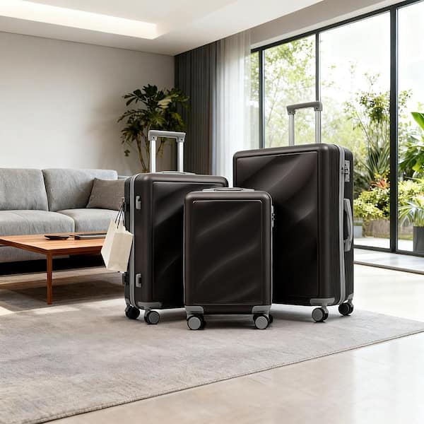 3 Bags 3-Piece Bronze Golden ABS Hardshell Spinner Luggage Set with TSA Lock, 360 Spinner Wheels, Side Hooks