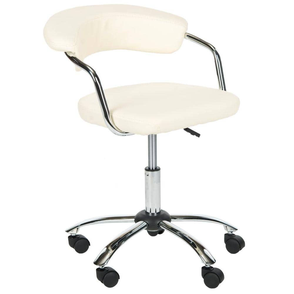 Transitional Cream White Vegan Leather Swivel Desk Chair with Metal Frame