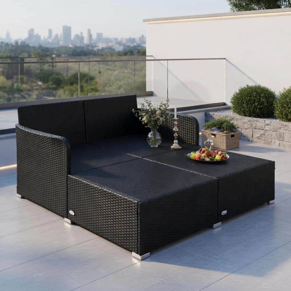 Weatherproof Rattan Daybed, Plush Cushions & Pillows, Multi Colors, Heavy Steel Frame, 800 lb Capacity price history on PriceWatchPro
