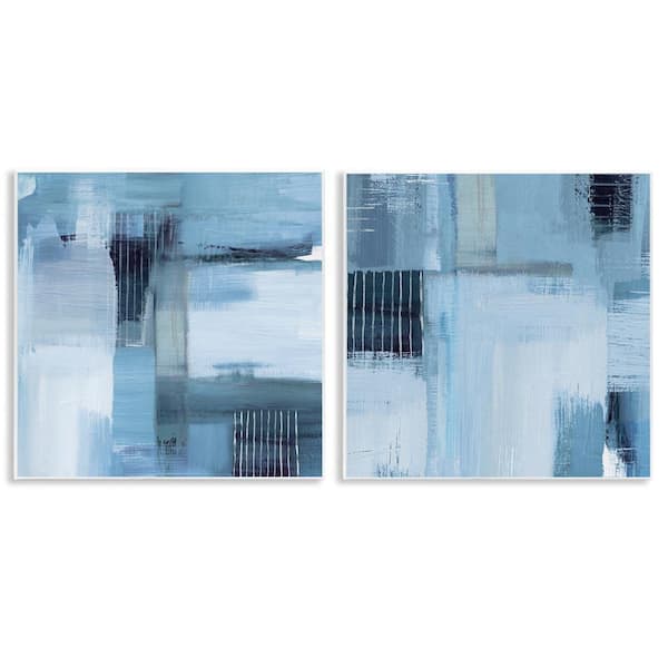 Stupell Industries Blue Abstract Linear Details by Susan Jill 2-Pieces Unframed Abstract Graphic Art Print 12 in. x 12 in.