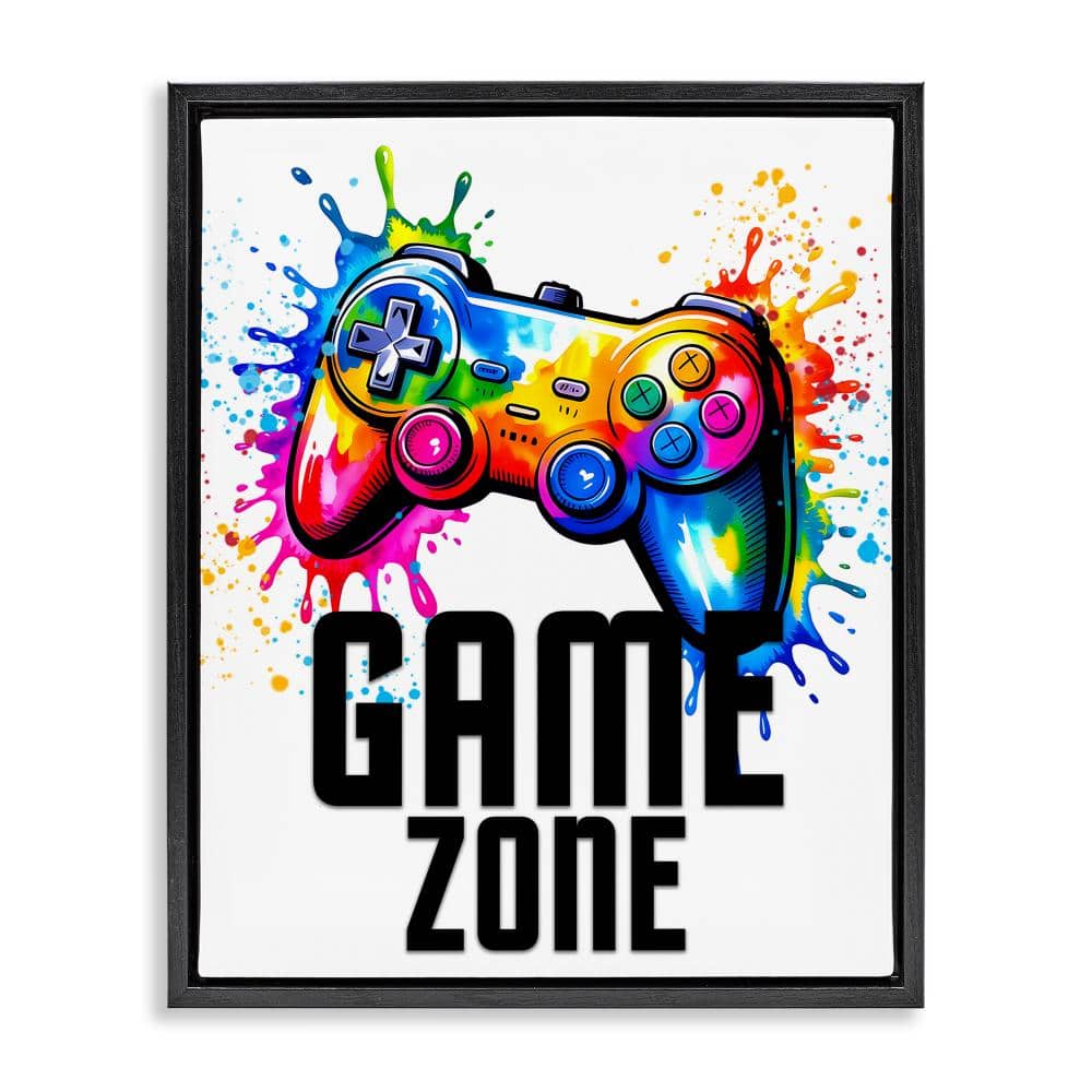 Game Zone Bright Splash Black Framed Floater Canvas Wall Art, design by Kim Allen
