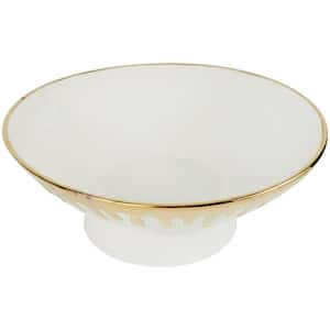 White Ceramic Decorative Bowl with Abstract Gold Melting Drips