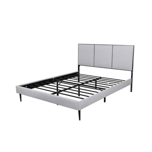 Donason Gray Linen Metal Slat Frame Full Size Platform Bed