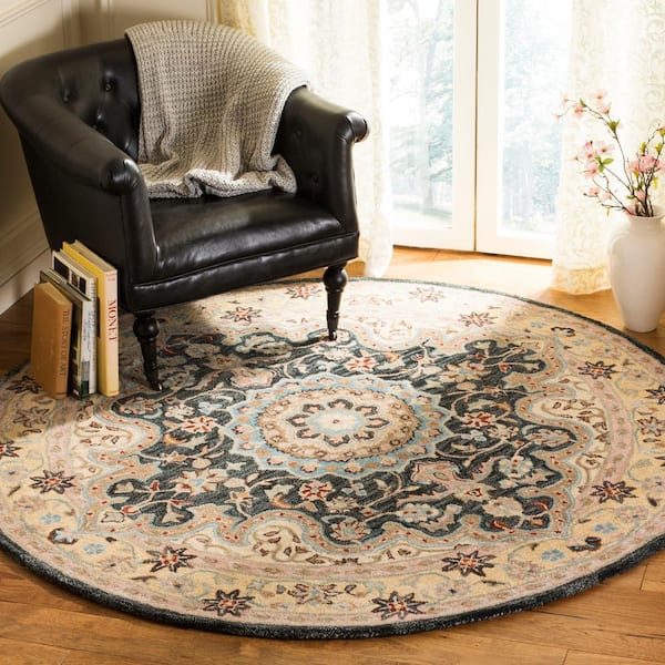 6 Ft Round Border Area Rug Hg918a 6r, Black And Cream Round Area Rugs