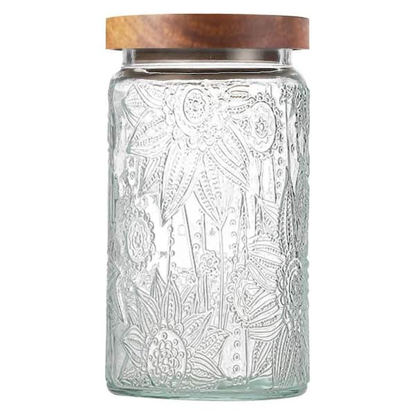 1-Pieces Airtight Glass Storage Jar with Bamboo Lid Vintage Decorative Canister for Pantry Kitchen Counter Sunflower