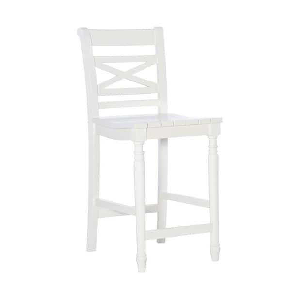 Powell Company Primark White Wood Counter Stool with Plank Style Seat