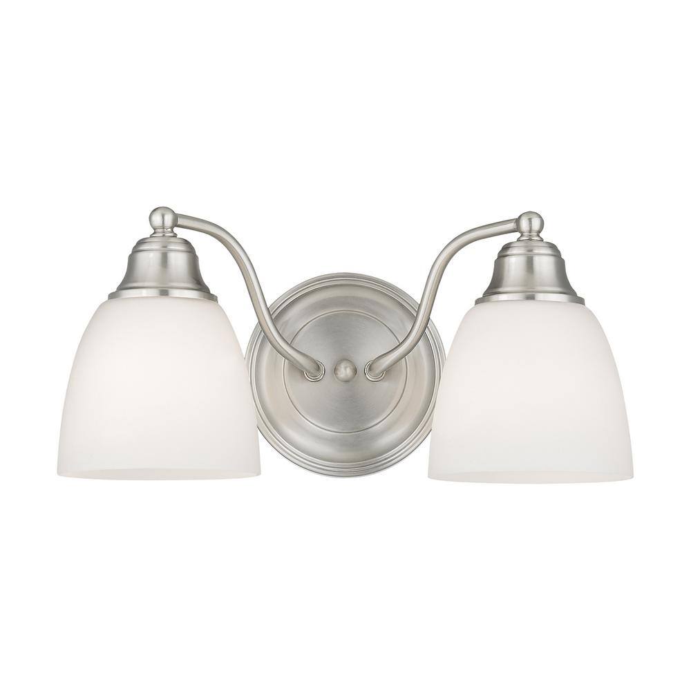 Elegant Brushed Nickel 2-Light Vanity with Satin Opal White Glass