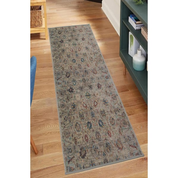 RugStylesOnline Custom Image Series Oriental Flower Vase Beige-Multicolor 26 in. W x 24 in. L Stair Runner 4.33 sq. ft.