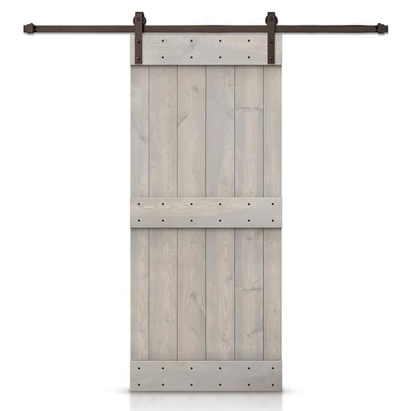 CALHOME Mid-Bar 44 in. x 84 in. Silver Gray Stained DIY Wood Interior Sliding Barn Door with Hardware Kit