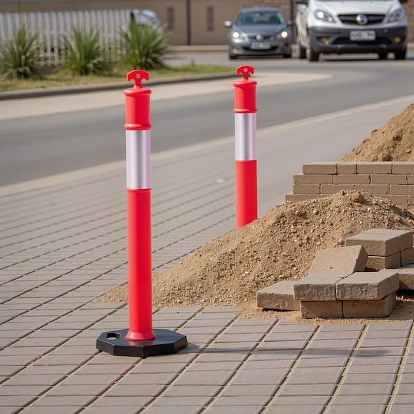 Traffic Delineator Posts, 48 in. Traffic Safety Cones with Weighted Base,Reflective Strips,Delineator Posts Red (2-Pack)