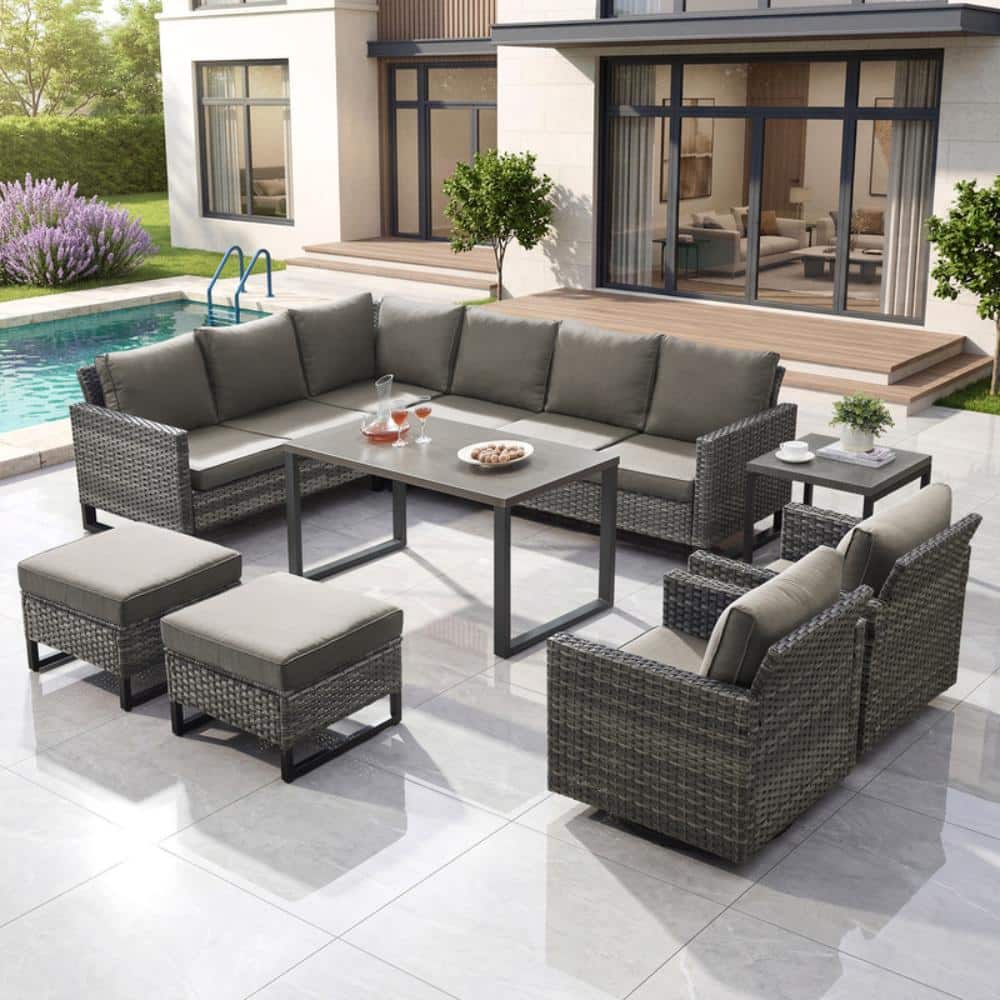 UvaNest Gray Wicker 7-Piece Outdoor Set Furniture Patio Sectional Furniture Sets Conversation Sets with Gray Cushion price history on PriceWatchPro