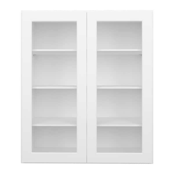 HOMLUX 30 in. W x 12 in. D x 42 in. H in Shaker White Ready to Assemble Wall Kitchen Cabinet with No Glasses