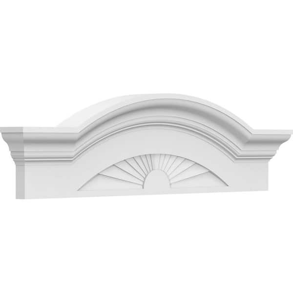 Ekena Millwork 2-1/2 in. x 28 in. x 8 in. Segment Arch W/ Flankers Sunburst Architectural Grade PVC Pediment
