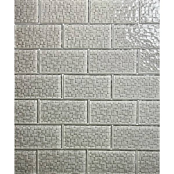 Coastal Gray 3 in. x 6 in. Glossy Textured Glass Subway Wall Tile (0.125 sq.ft./Each)