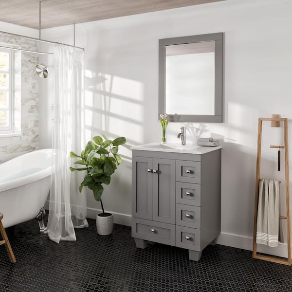 Aberdeen 24 in. W x 30 in. H Framed Rectangular Bathroom Vanity Mirror in Grey