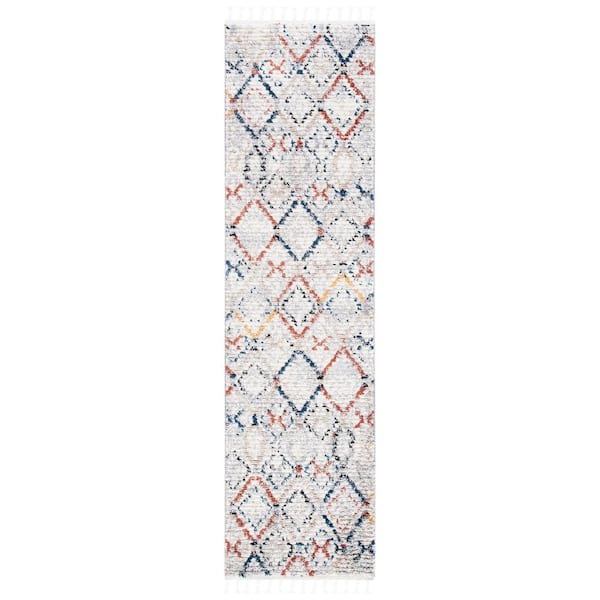 Morocco 2 ft. x 5 ft. Gray/Navy Distressed Geometric Runner Rug