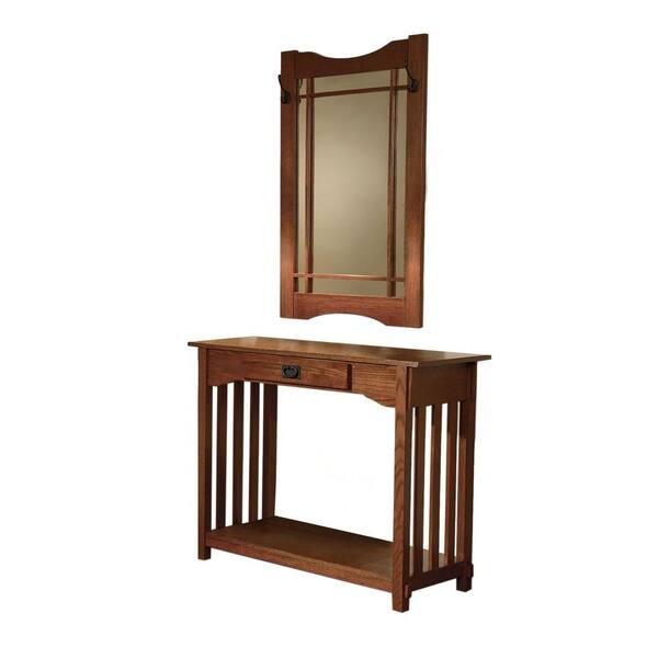 Powell Company Mission Oak Storage Console Table and Mirror