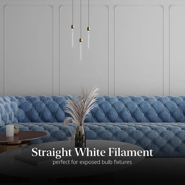 60-Watt Equivalent T10XL Straight White Thin Filament Clear E26 Vintage Edison LED Light Bulb, Soft White 2700K (4-Pack)