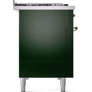 Nostalgie II 48 in. 8-Burner Plus Griddle Double Oven Natural Gas Dual Fuel Range in Emerald Green with Brass Trim