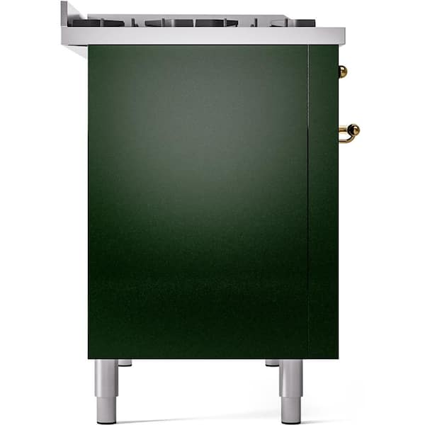Nostalgie II 48 in. Dual Fuel Natural Gas Range with 8 Burners, Griddle, Brass Trim in Emerald Green