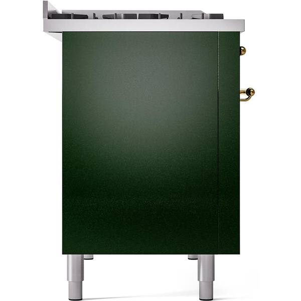 Nostalgie II 48 in. Dual Fuel Liquid Propane Range with 8 Burners, Griddle, Brass Trim in Emerald Green