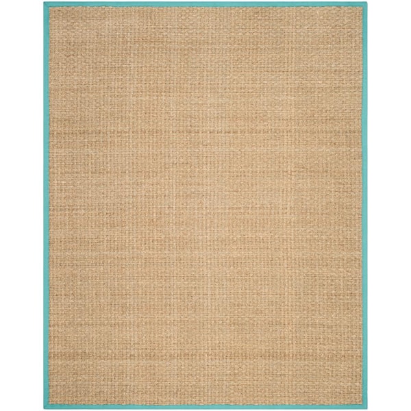 Natural Fiber Beige/Teal 8 ft. x 10 ft. Border Area Rug
