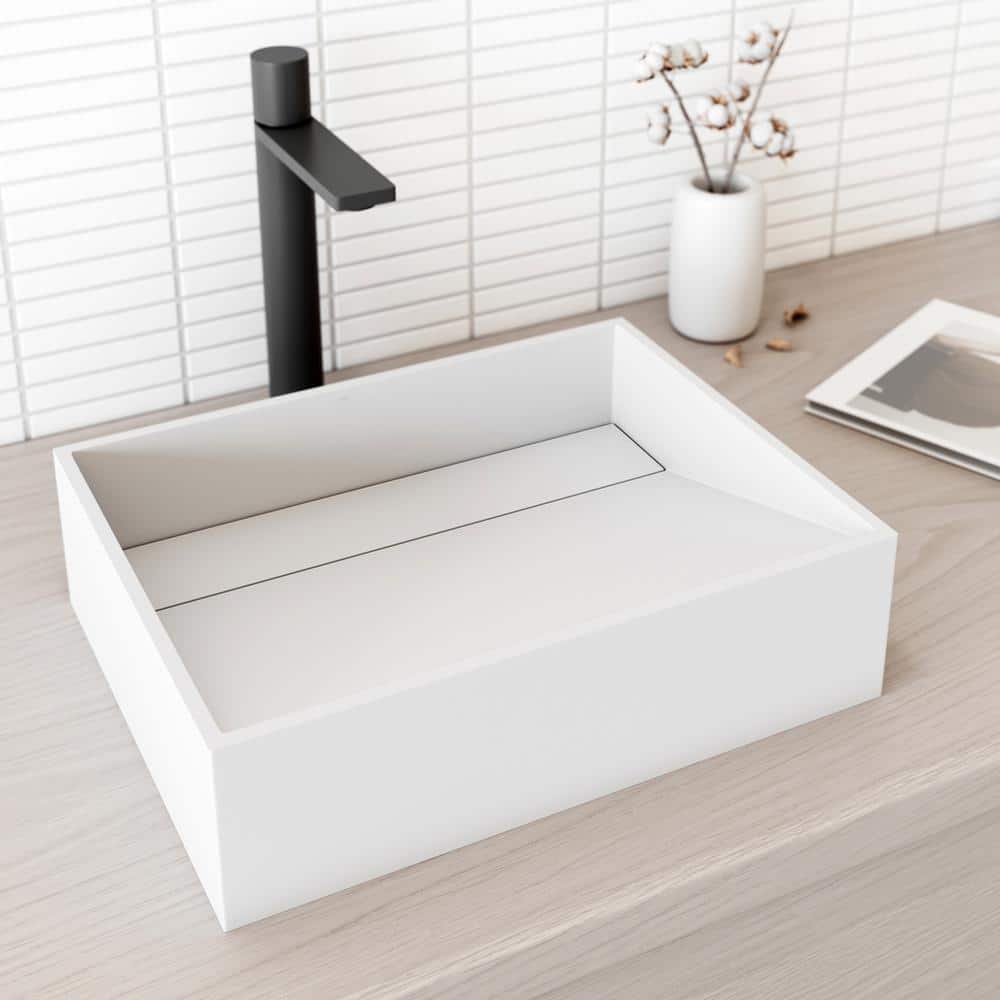 Matte White Stone Rectangular Vessel Bathroom Sink