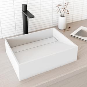 Starr Modern White Matte Stone 17 in. L x 13 in. W x 5 in. H Rectangular Vessel Bathroom Sink