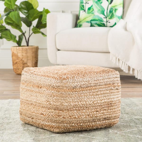 Kofi Solid Beige Cuboid Pouf