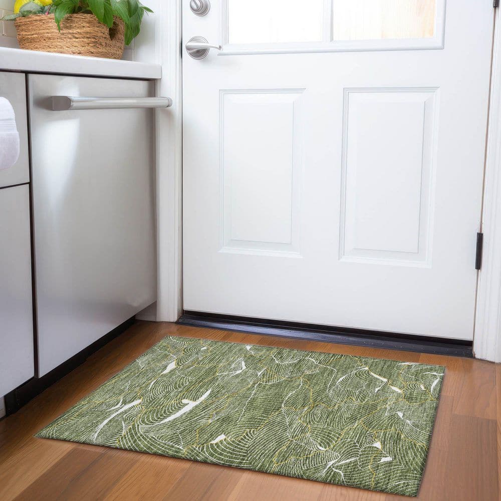 Mayfield Premium Machine Washable Abstract AMF1048 Olive 2 ft. x 3 ft. Area Rug price history on PriceWatchPro