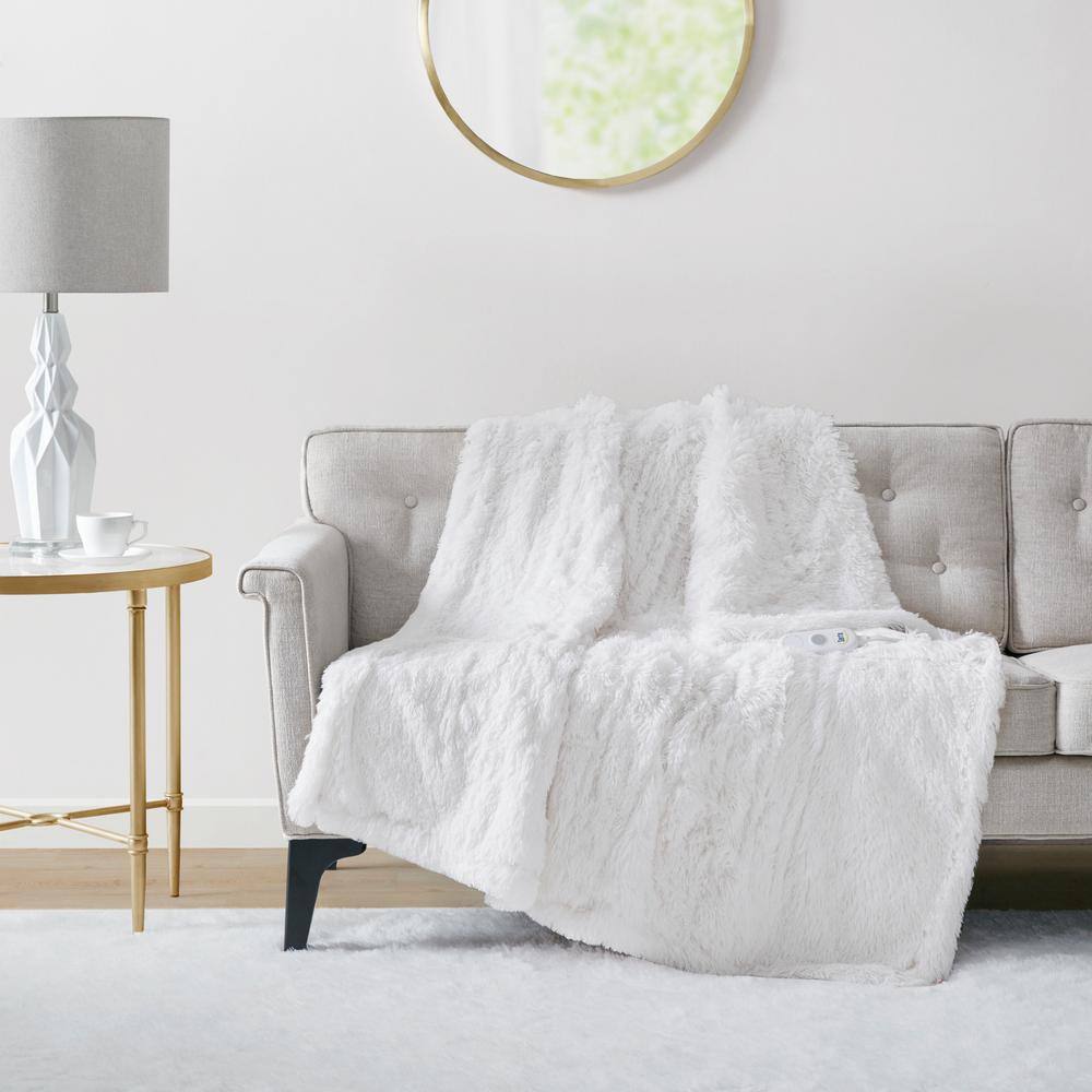 Ivory Faux Fur Electric Heated Throw Blanket