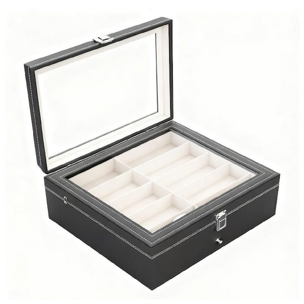 20 Slots 5"D x 13"W x 12"H Brown Rectangular Leather Jewelry Storage Box