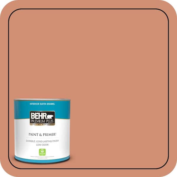 BEHR PREMIUM PLUS 1 qt. #M200-5 Terra Cotta Clay Satin Enamel Low Odor Interior Paint & Primer