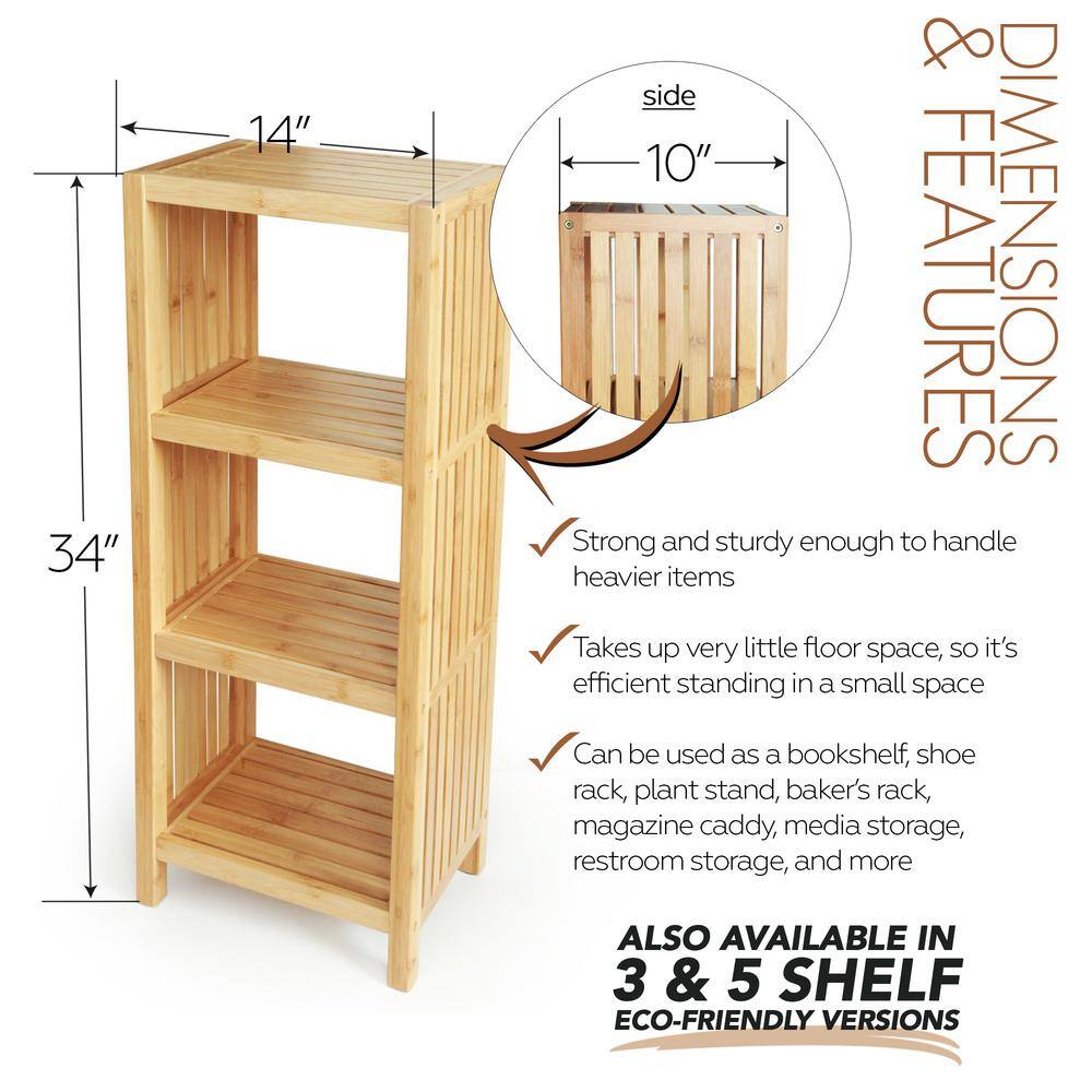 Natural Bamboo 4-Tier Freestanding Storage Shelf