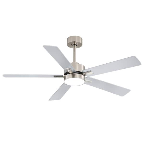 Breezary Charlie 52 in. Integrated LED Indoor Satin Nickel Ceiling Fans with Light and Remote Control Included