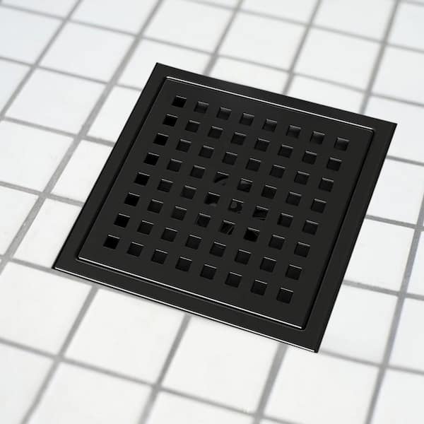 Square Floor Drain Brass Shower Drain 3.5 Inch with Grid Grate Cover  Applicable In Bathroom, Garage, Basement And Toilet