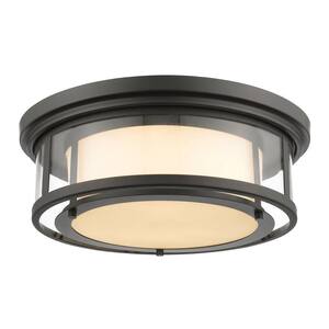 Luna 18.25 in. 3-Light Bronze Flush Mount Light with Matte Opal Glass Shade with No Bulbs Included