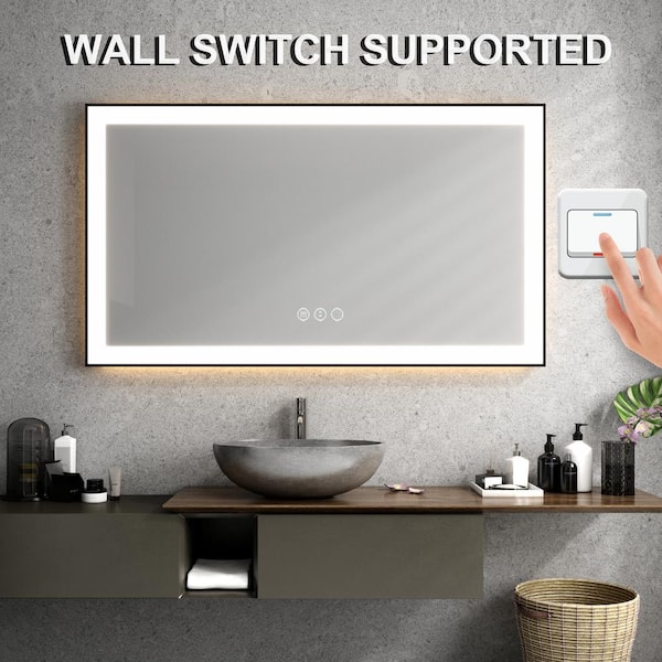 30”x36 Led Bathroom Mirror with Antifog, Dimmer, Adjustable Color Temperature, Smart Bathroom Led Mirror with Brush Gold Frame - 2