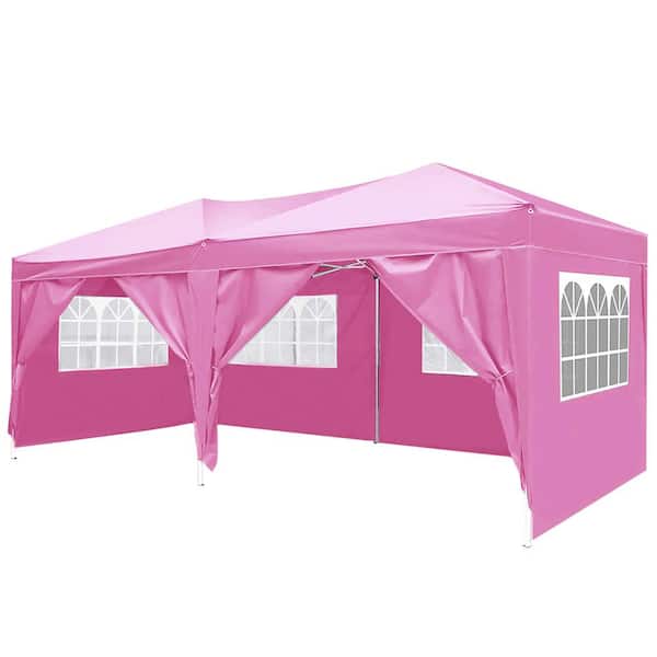 maocao hoom 10 ft. x 20 ft. Pink Pop Up Canopy Outdoor Portable Folding Tent with 6 Removable Sidewalls and Carry Bag