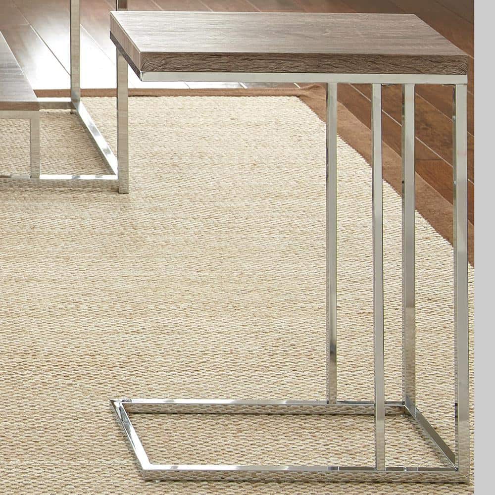 Lucia Rectangular Chrome and Wood Chairside End Table