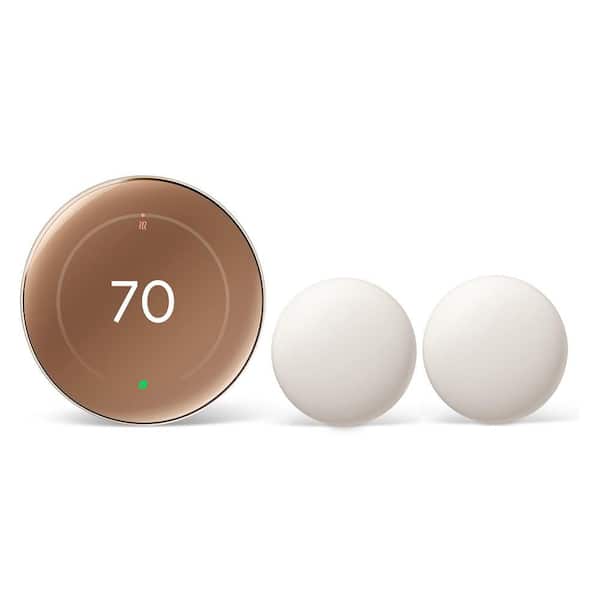 Nest Learning Thermostat (4th Gen) with Nest Temperature Sensor (2nd Gen) 2-Pack - Polished Gold