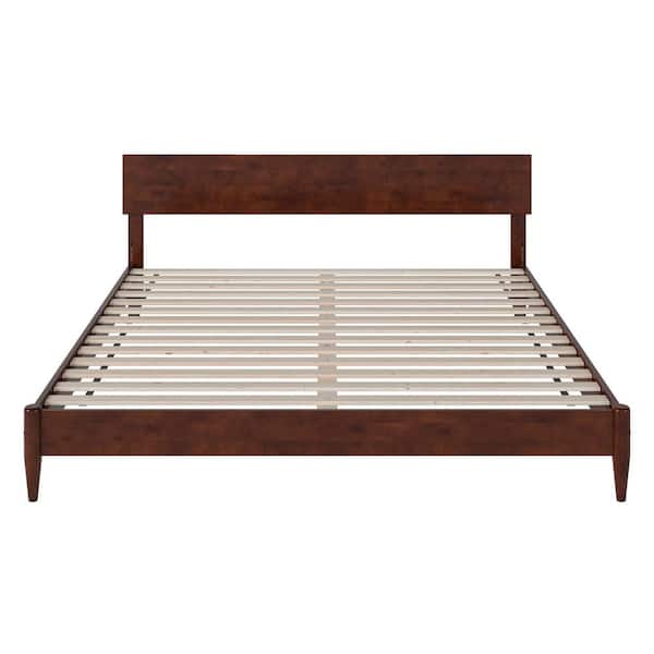 Aria Walnut Brown Solid Wood Frame King Modern Low Profile Platform Bed