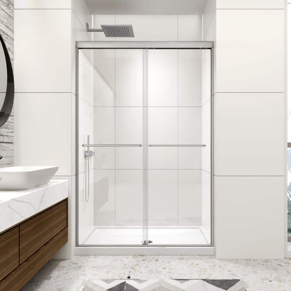 Framed Double Sliding Glass Shower Door, 44-48 in. W x 70 in. H 1/4 in. 6mm Walk in Shower w/ Towel Bars, Brushed Nickel price history on PriceWatchPro