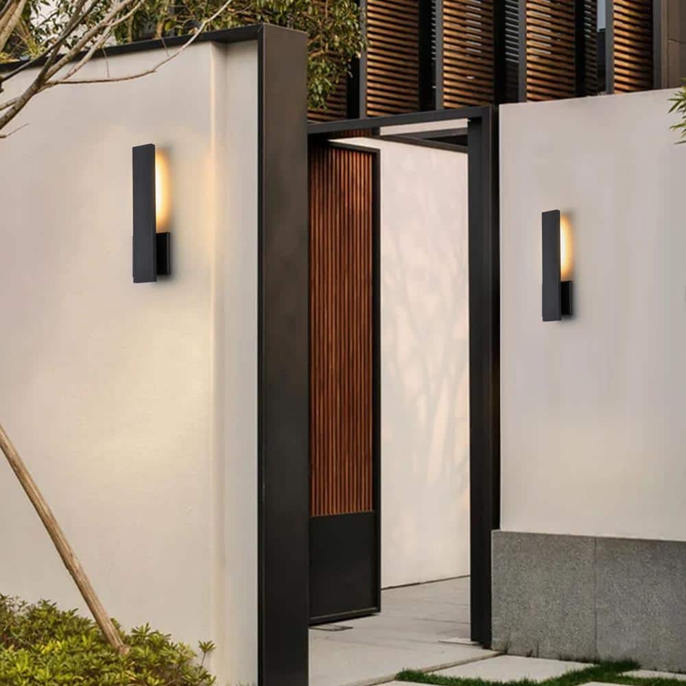 Sleek Matte Black 15" Outdoor LED Wall Sconce with Frosted Diffuser