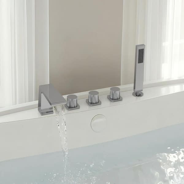Waterfall 3-Handle 2-Spray Tub Deck Mount Roman Tub Faucet with Handheld 4.7 GPM in Chrome Valve Included