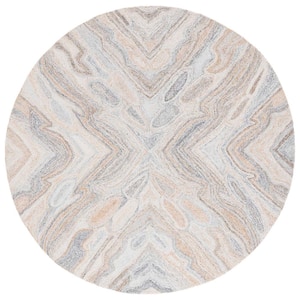 Abstract Gray/Rust 6 ft. x 6 ft. Geometric Tile Round Area Rug